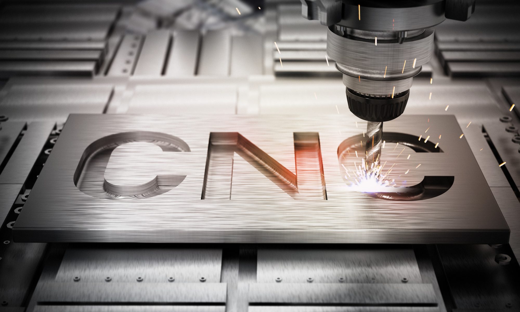 A cnc machine cutting metal letters with a drill.