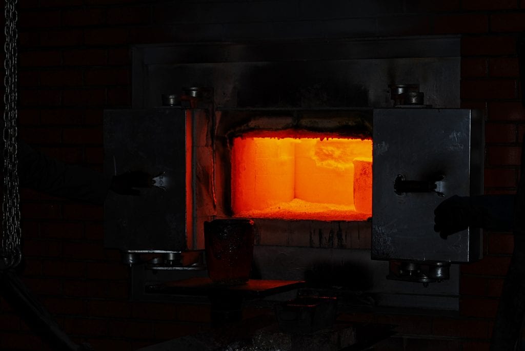 open door to a hot furnace interior